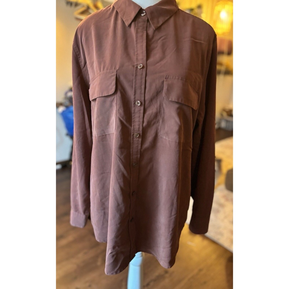CHICO's Button Up Top XL (3) Modal Blend LS Button Shirt Stretch Blouse‎ Soft
